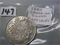 1953 Silver Canadian Fifty Cents Coin