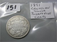 1891 Silver Canadian Twenty Five Cents