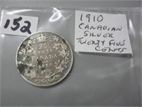 1910 Silver Canadian  Twenty Five Cents Coin