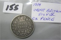 1834  Silver Great Britain Six Pence Coin