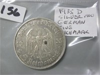 1935D  Silver German Five Reichsmark Coin