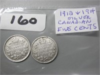 1913 & 1914 Silver Canadian Five Cents Coin
