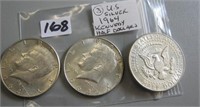 3 United States 1964 Kennedy Silver Half Dollars