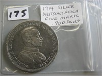 1914 Silver Deutsches Reich Five Mark Coin