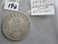 1917C Silver Newfoundland Fifty Cents Coin