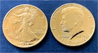 2 gold plated half dollars - 1943 Walking Liberty