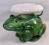 Pottery frog garden seat, 14" x 22" x 16.5" tall