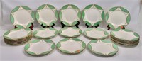 27 Minton dinner plates, green and gold borders,