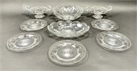 Heisey glass: 9.5" bowl, Pr. 5.5" dia. Compotes