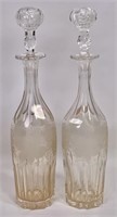 Pr. Wine decanters, etched grape and vines,