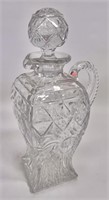 Square decanter; handle and pour spout, 10" tall,