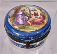 Limoges patch box - decorated top, 3" dia. 1.75"
