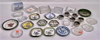 Ashtray lot, cigarette boxes, metal and glass