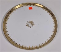 Limoges cake plate, gold edge, 11" diameter