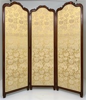 3 panel folding screen, carved top, mahogany,