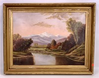 Painting - landscape on art board in gold frame,