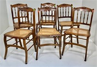 6 cane seat chairs, maple, half spindle, rose