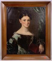 Oil portrait on canvas, "Lady in Velvet Dress",