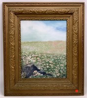Oil painting on art board, "Wild Flowers", T. Fish