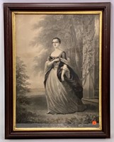 Steel engraving of lady in a walnut frame, gold