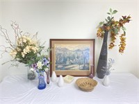 T. Evans Artwork w/ Vases and Fake Flowers