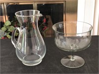 Glass Pitcher & Frosted/Etched Truffle Bowl
