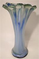 Large Blue Hand Made Art Glass Vase