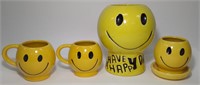Lot of 4 McCoy Pottery Happy Face Mugs