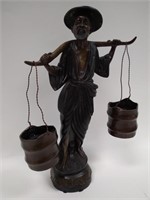 Vintage Bronze Chinese Water Carrier Statue