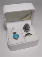 Sterling Silver Turquoise Necklace & Rings