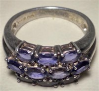Womans 925 Sterling Silver Ring W/ Purple Stones