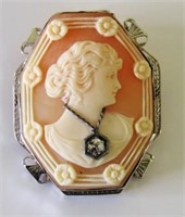 14KT White Gold Cameo w/Early European Cut Diamond