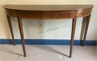 Large demilune side table with inlaid wood