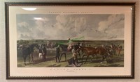 Large antique hunt scene colored engraving by