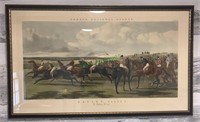 Large framed hunt scene colored engraving - plate