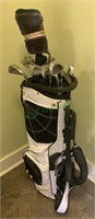 Black and white golf bag with 12 golf clubs