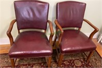 Pair of matching padded leather burgundy wooden