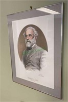 Framed and matted print of Robert E Lee done by