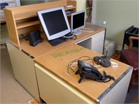 Wood and metal receptionist/secretary desk.