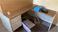 Beige colored wood and metal secretary desk -