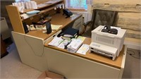 L-shaped secretary desk - beige metal and wood