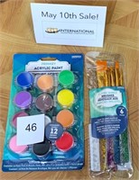 Primary Acrylic Paint / Glitter Handle Brushes