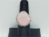 .925 Sterl Silv Pink Stone w/Diamond Accent Ring