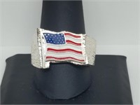 .925 Sterling Silver American Flag Ring