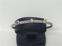 18K/.925 Sterl Silv Gemstone Cuff Bracelet