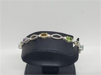 .925 Sterling Silver Multi Gemstone Bracelet