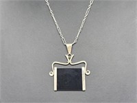 .925 Sterling Silver Onyx Pendant & Chain