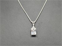 .925 Sterling Silver Clear Stone Pendant & Chain