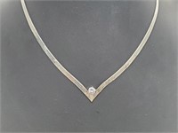 .925 Sterling Silver Clear Stone Necklace