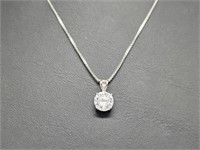 .925 Sterling Silver Clear Stone Pendant & Chain